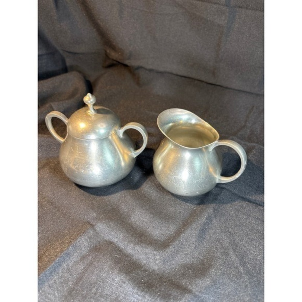 Vintage Pewter Sugar Bowl and Creamer Set with‎ Lid Made in England